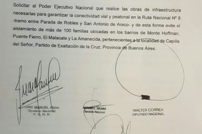 Proyecto de declaración en la Cámara Nacional de Diputados solicitando las obras correspondientes
